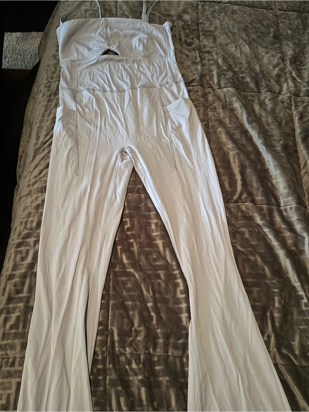 Light Gray Wide-Leg Jumpsuit with Spaghetti Straps